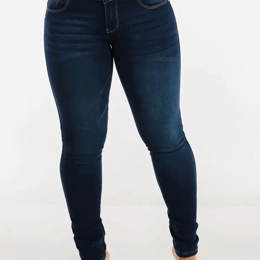 High waist  dark blue Skinny Jeans with Stretch.
